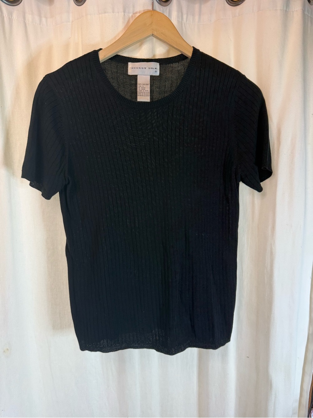 August Silk Short Sleeve Ribbed Lightweight Sweater